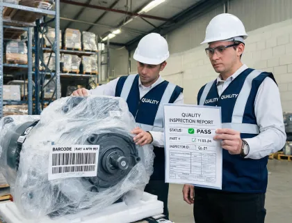 Quality team inspecting packaged goods