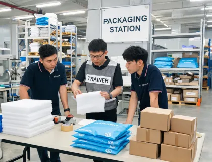 Operations team training on packaging station